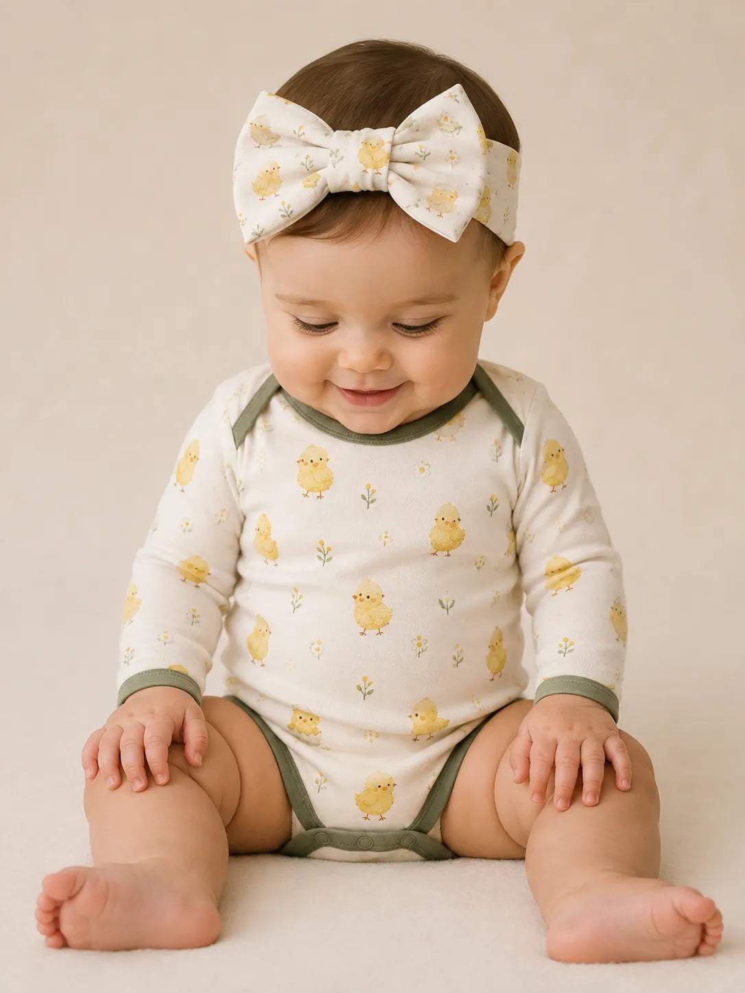 Baby wearing the Little Chicks bow headband