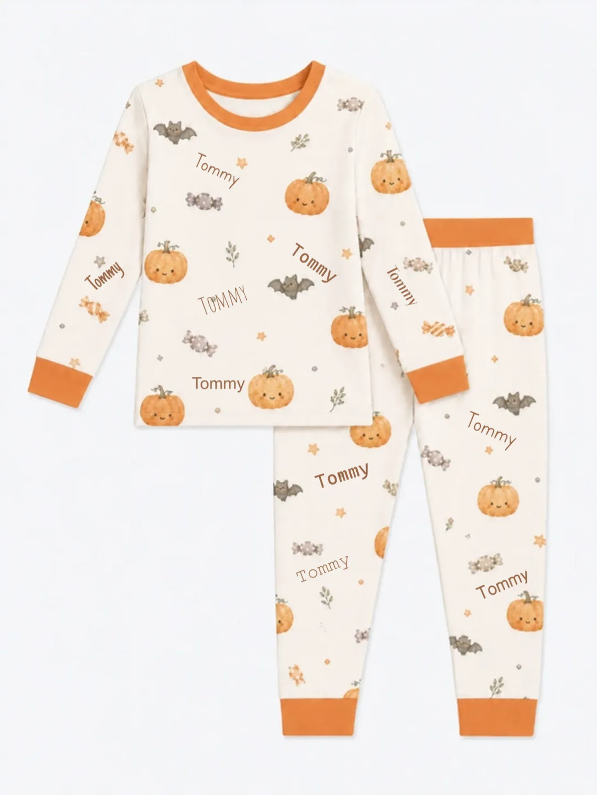 Personalized Halloween Pumpkin Pajama Set – Custom Name