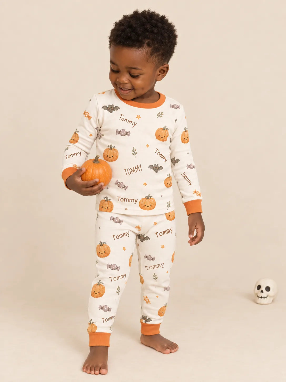 Personalized Halloween Pumpkin Pajama Set – Custom Name