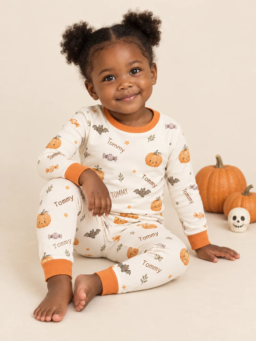 Personalized Halloween Pumpkin Pajama Set – Custom Name