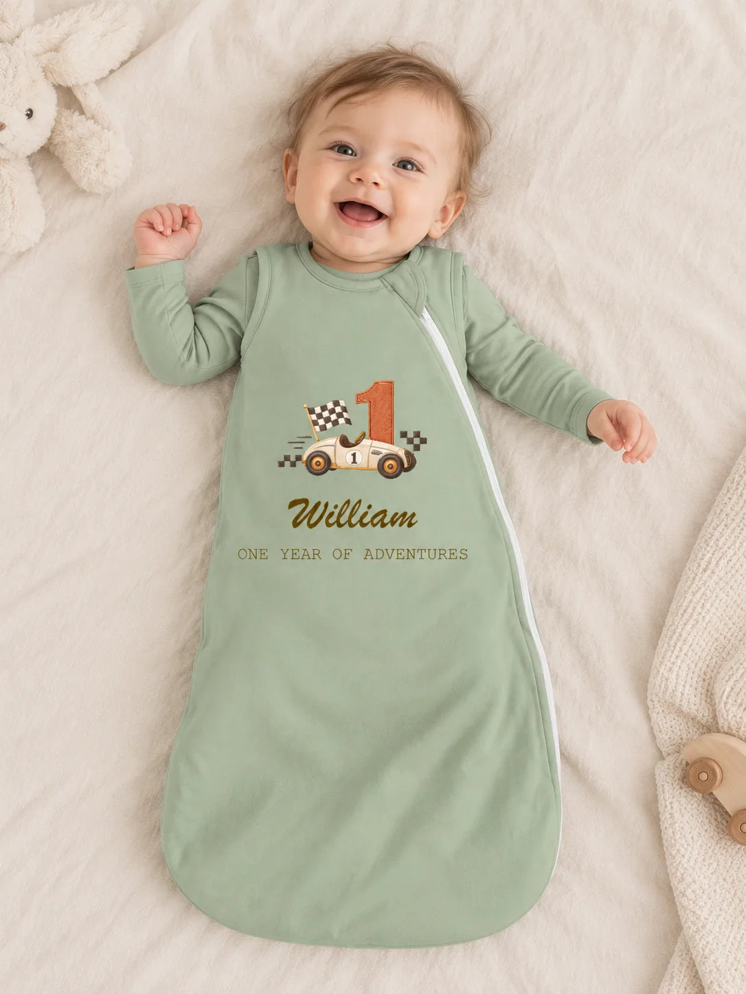 Personalized 1st birthday bamboo sleep bag with name