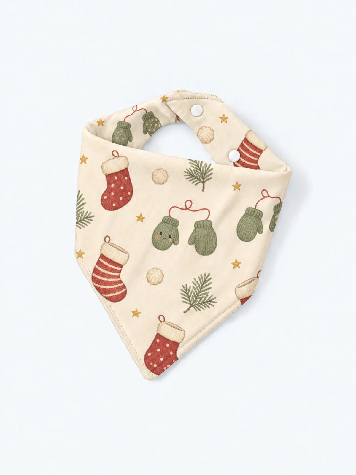 MossiBaby Christmas Stockings baby bandana bib product view featuring festive Christmas stockings and cheerful seasonal details