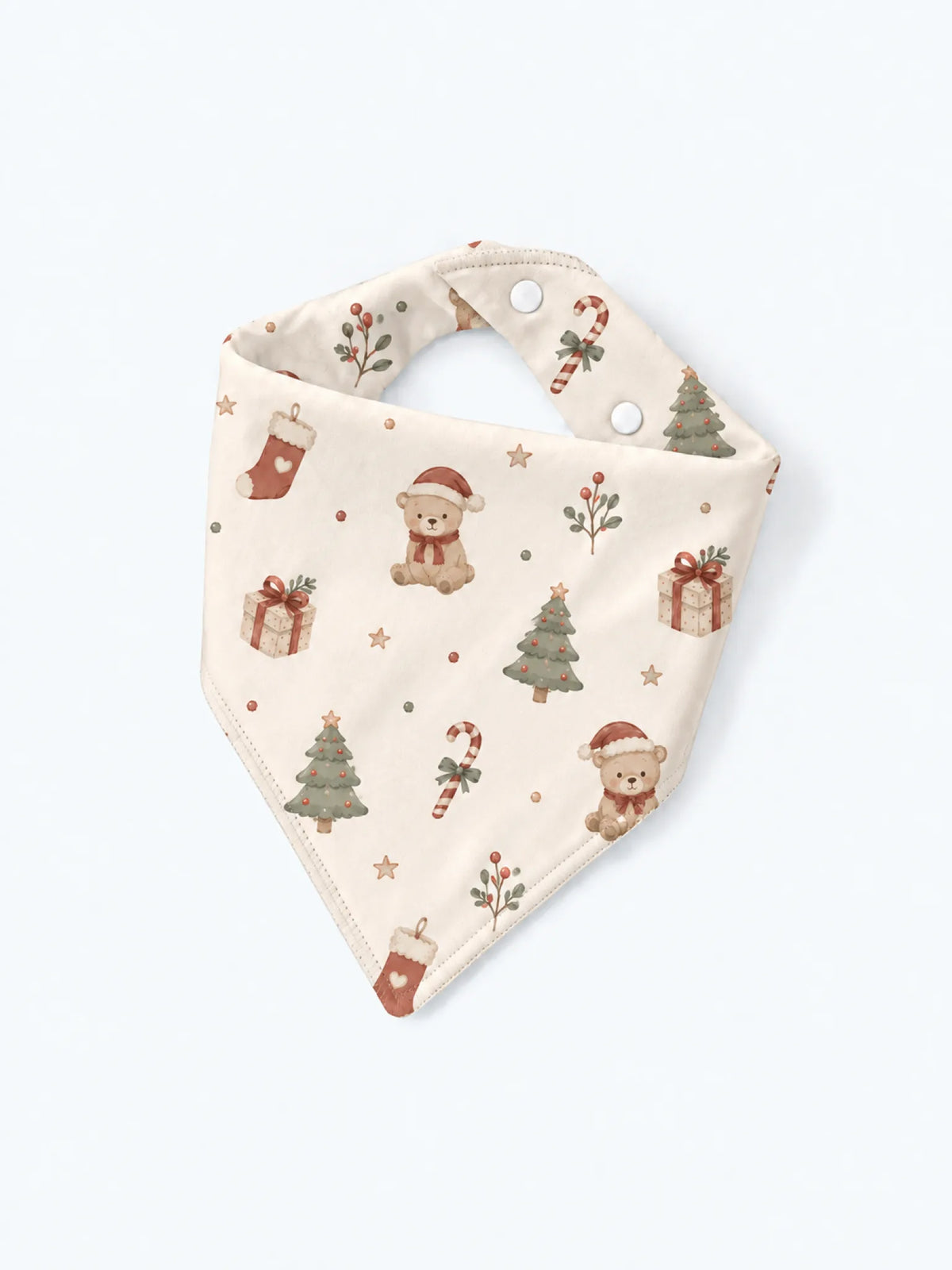 MossiBaby Christmas Teddy baby bandana bib product view featuring holiday teddy bears and playful Christmas accents