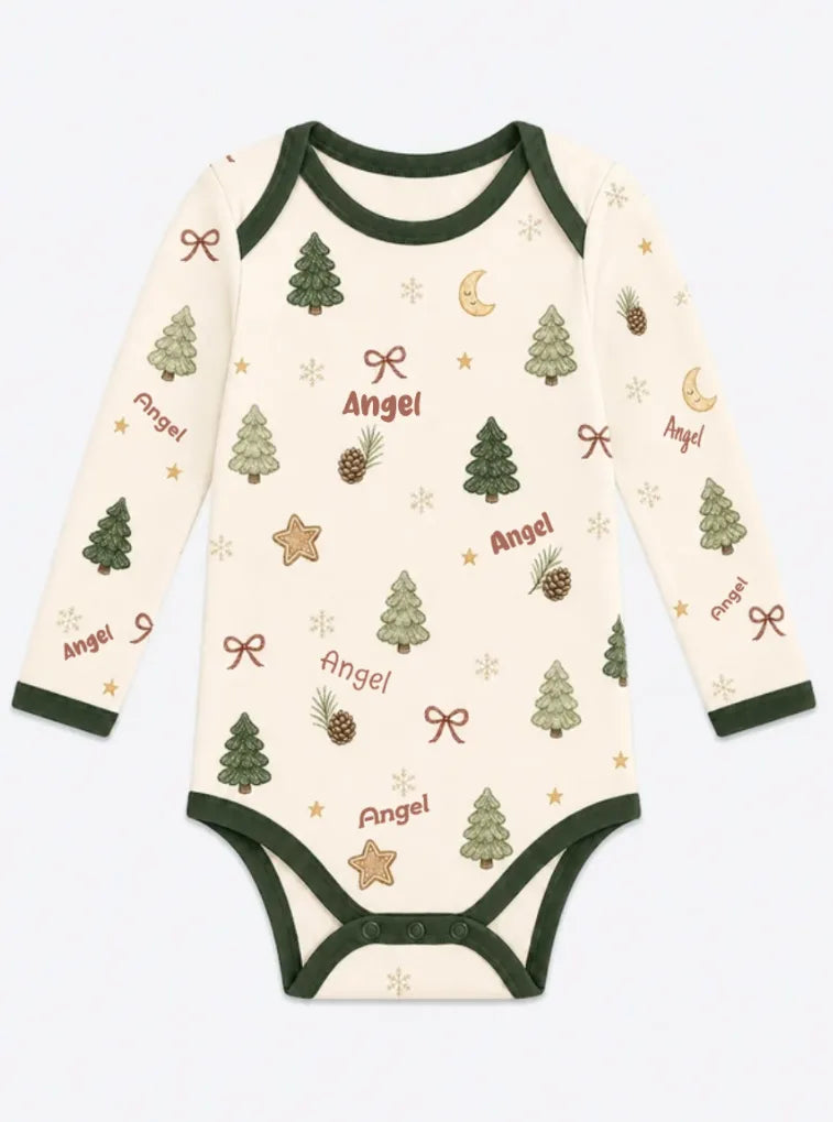 Christmas forest baby bodysuit print detail