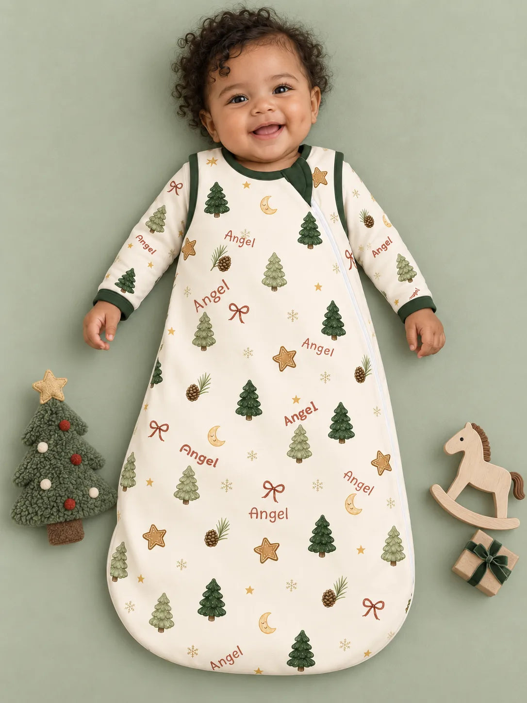 Personalized Christmas forest bamboo baby sleep bag with custom name