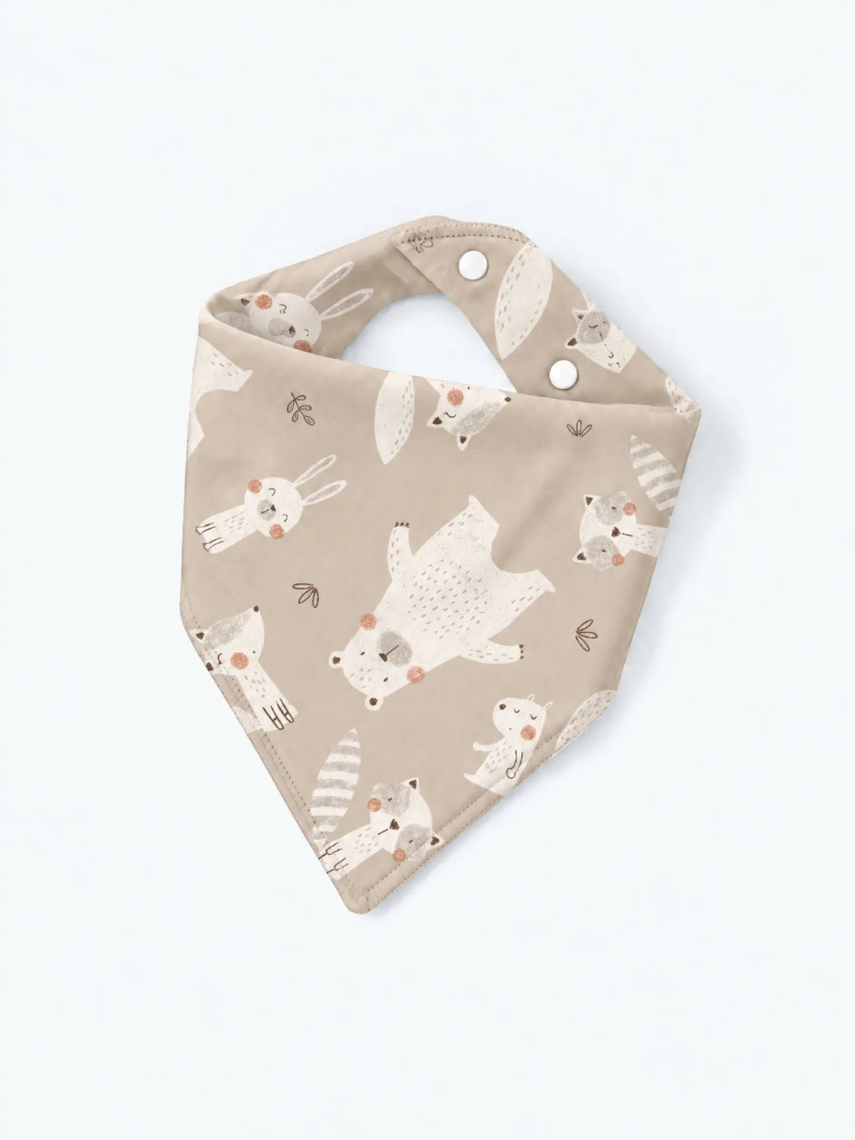 MossiBaby Fox Meadow baby bandana bib product view featuring woodland foxes and gentle meadow botanicals