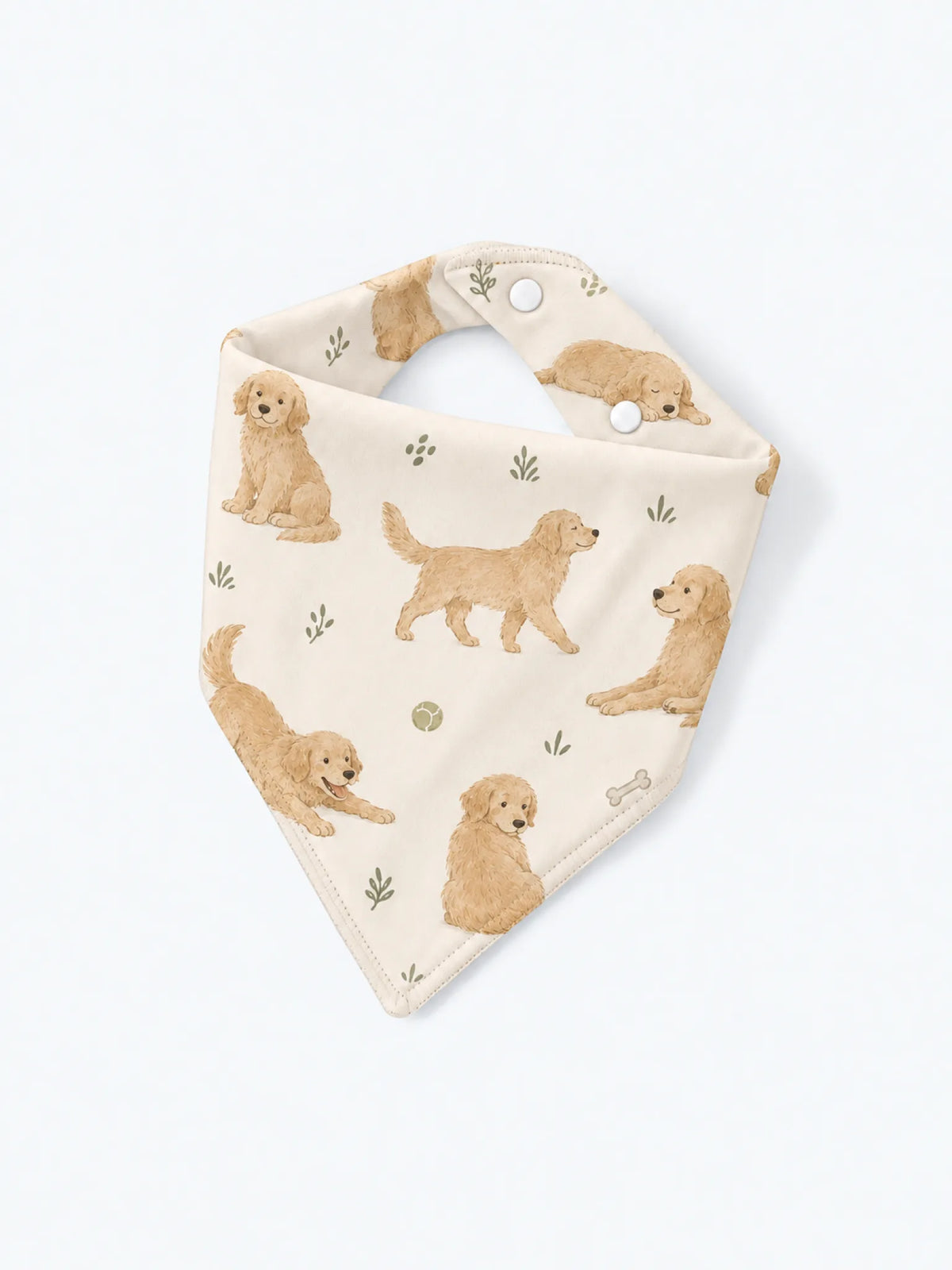MossiBaby Golden Days baby bandana bib product view featuring sun-washed motifs in warm golden tones