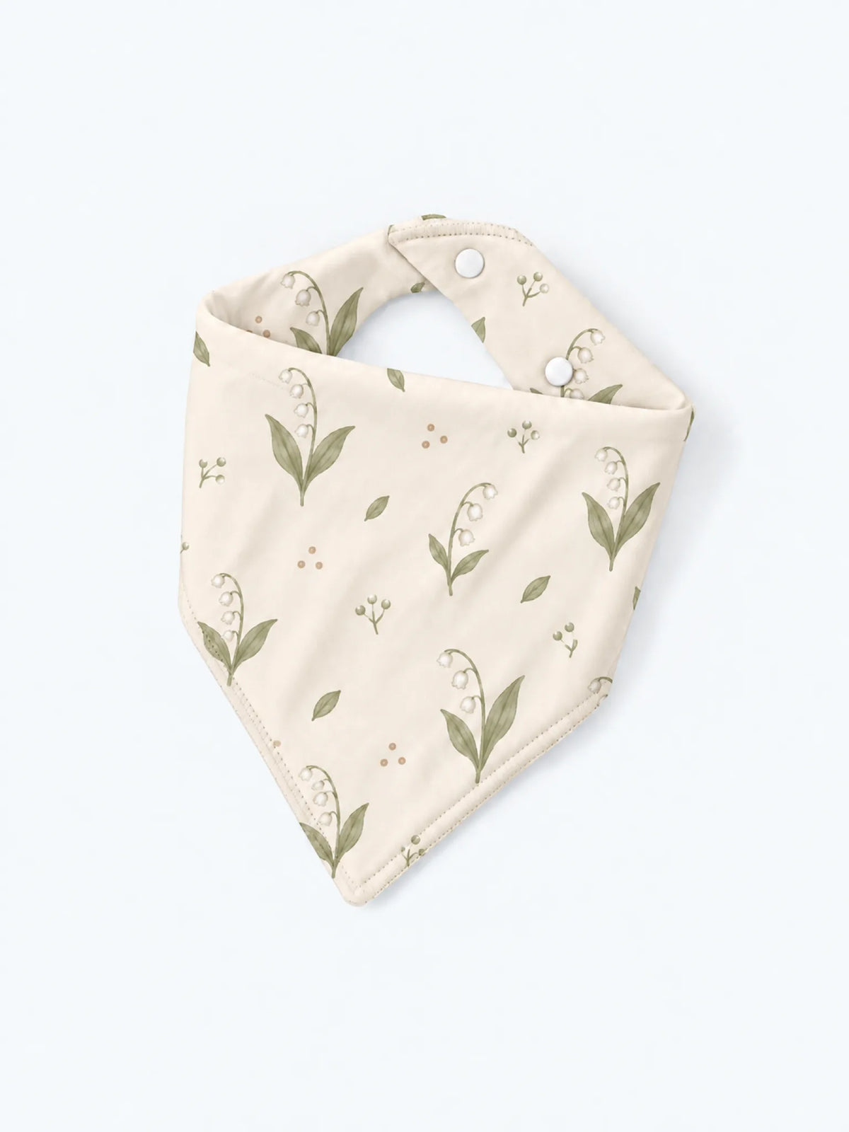 MossiBaby Little Botanicals baby bandana bib product view featuring small botanical sprigs and delicate leafy details