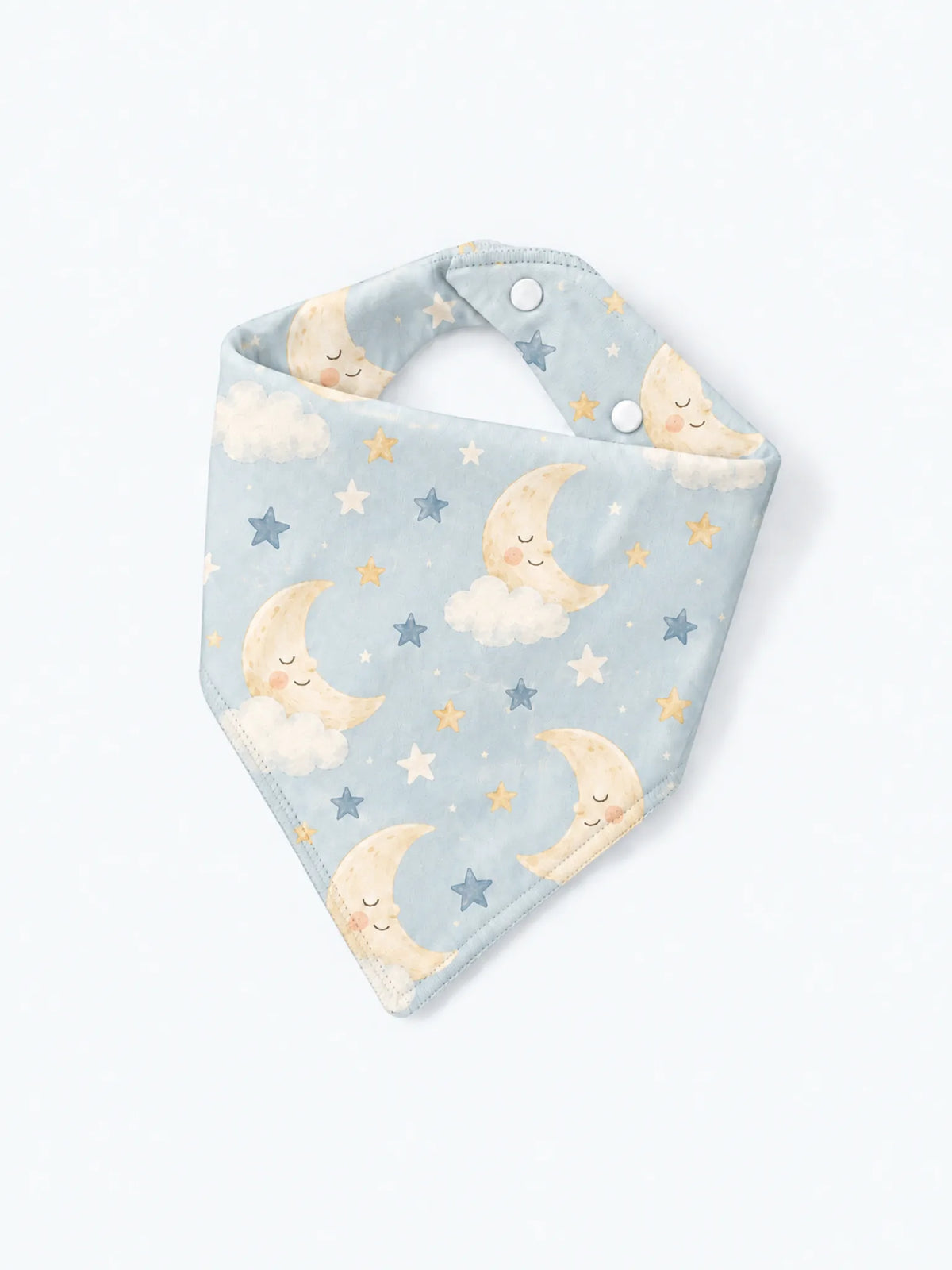 MossiBaby Moonlit Dreams baby bandana bib product view featuring soft moon, star and nighttime-inspired motifs