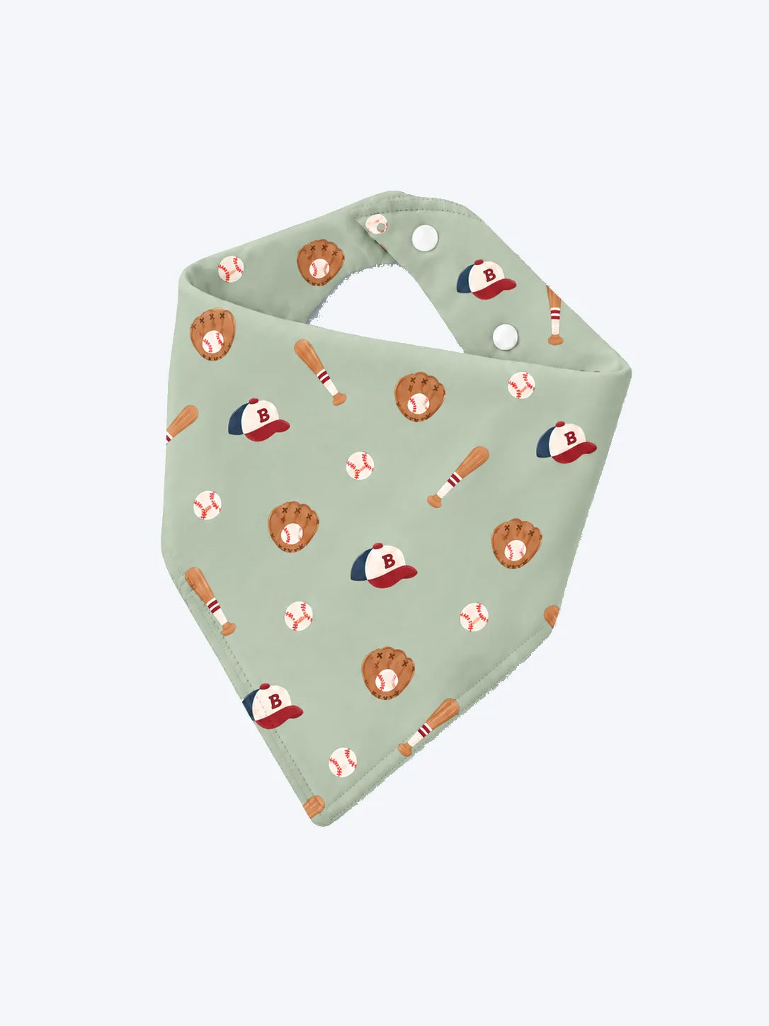 Mossibaby Little Sluggers sage green bamboo baby bandana bib with baseball print