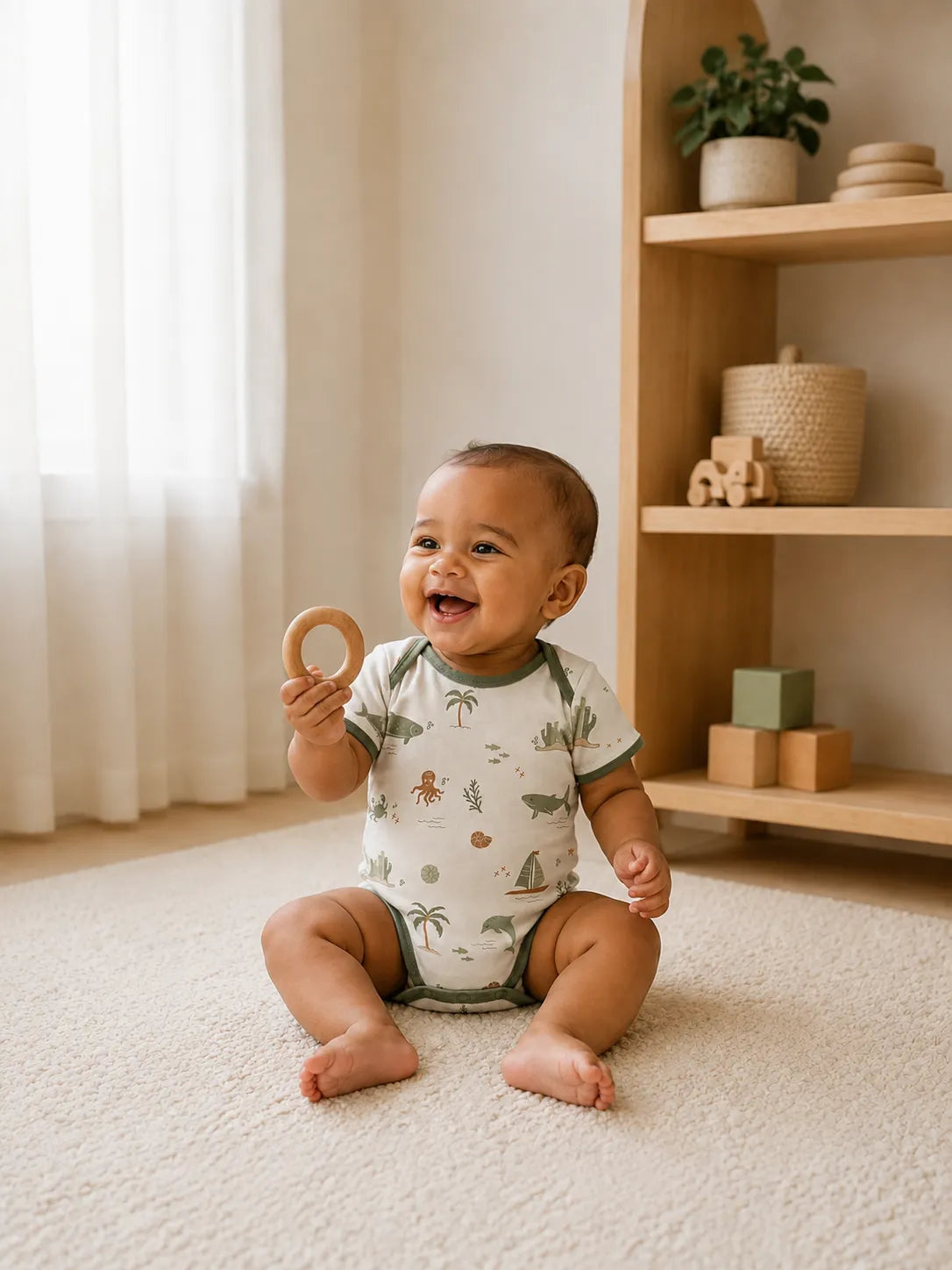 Coastal Friends bamboo long sleeve bodysuit by MossiBaby