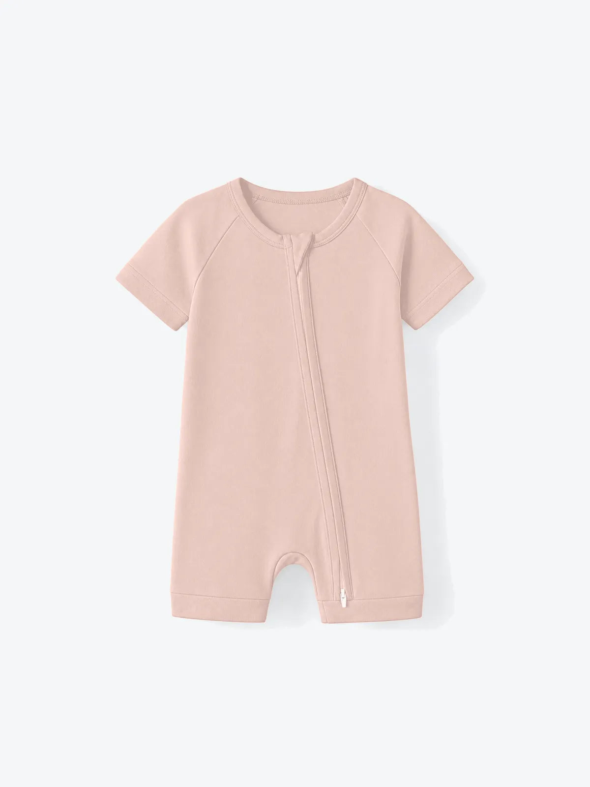 Blush Pink shorty romper product in soft bamboo fabric - MossiBaby