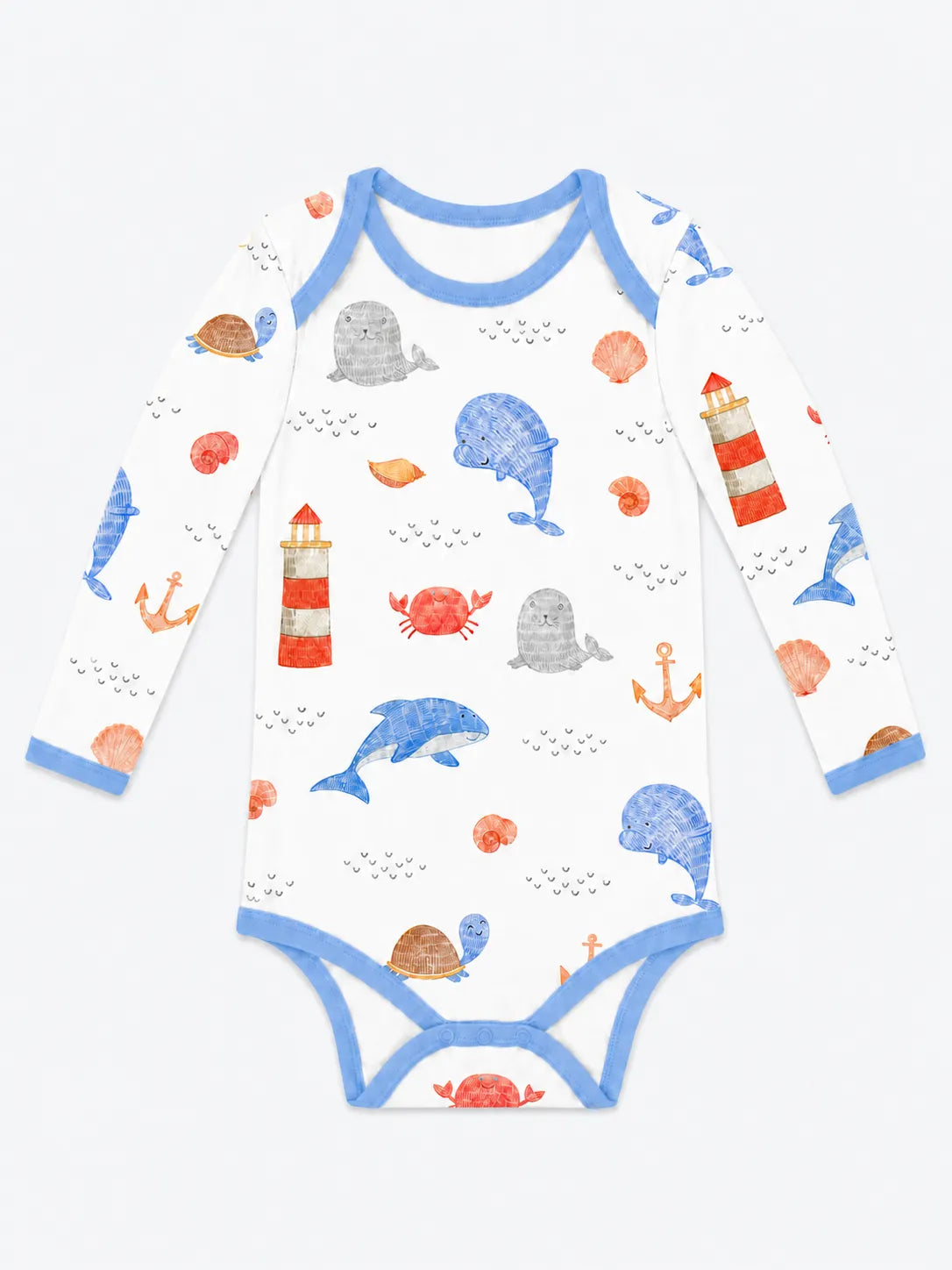 Whale Harbor bamboo long sleeve bodysuit by MossiBaby