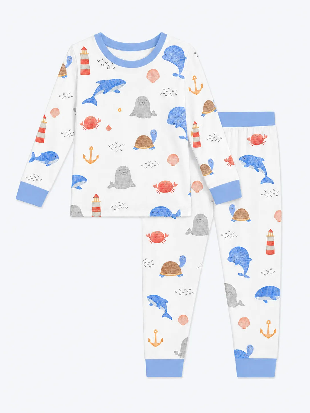 Whale Harbor bamboo long sleeve pajama set by MossiBaby