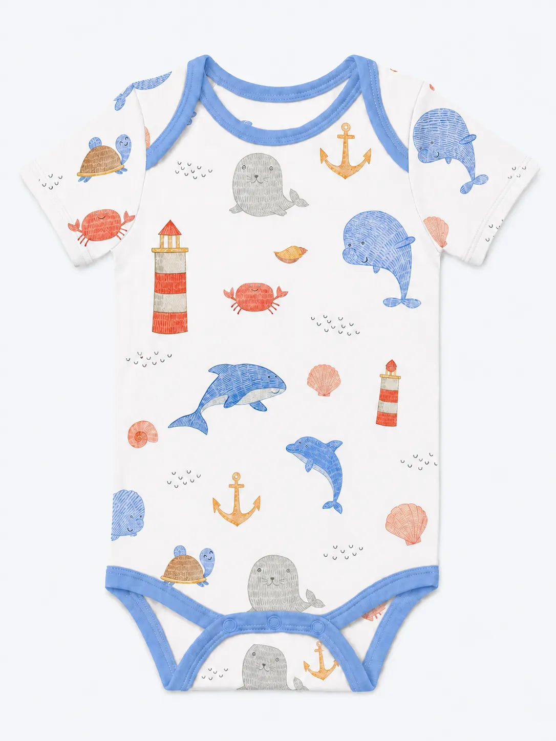 Whale Harbor bamboo short sleeve bodysuit by MossiBaby