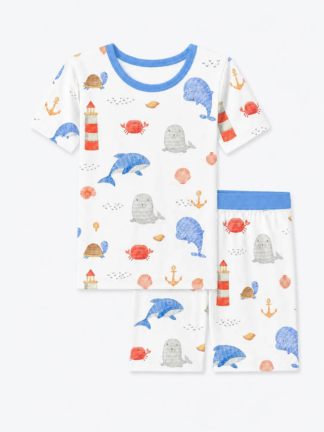 Whale Harbor bamboo short sleeve pajama set by MossiBaby