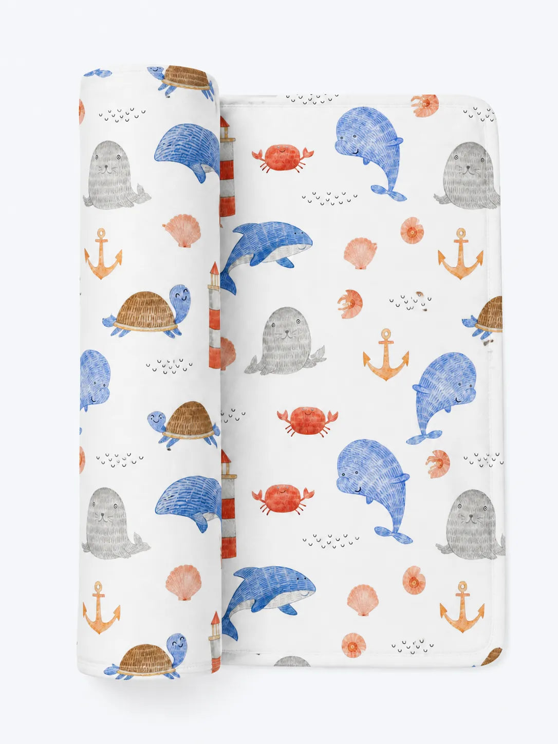 Whale Harbor bamboo swaddle blanket by MossiBaby