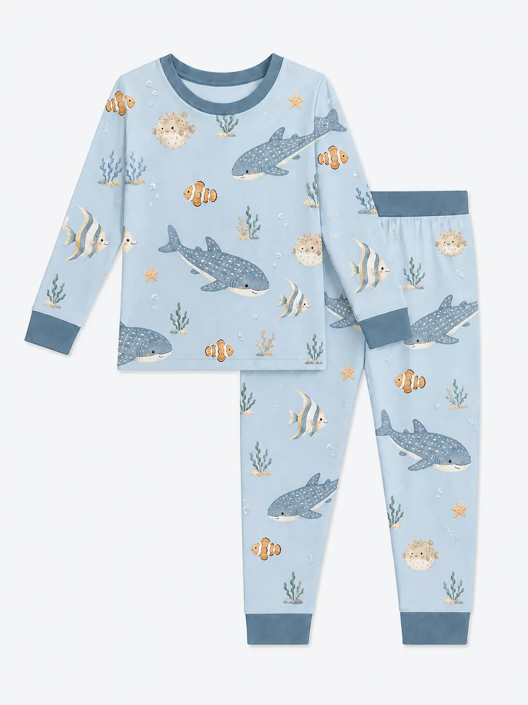 Shark Cove bamboo long sleeve pajama set by MossiBaby