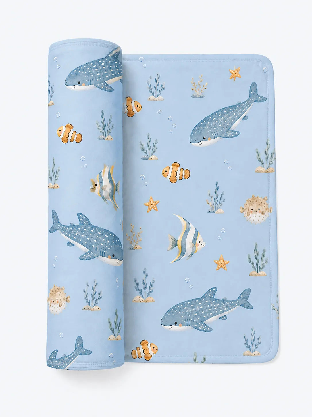 Shark Cove bamboo swaddle blanket by MossiBaby