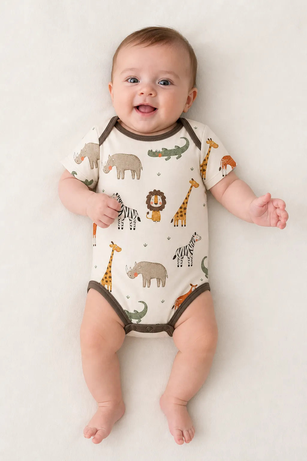 Baby wearing the Fox Meadow short sleeve bodysuit