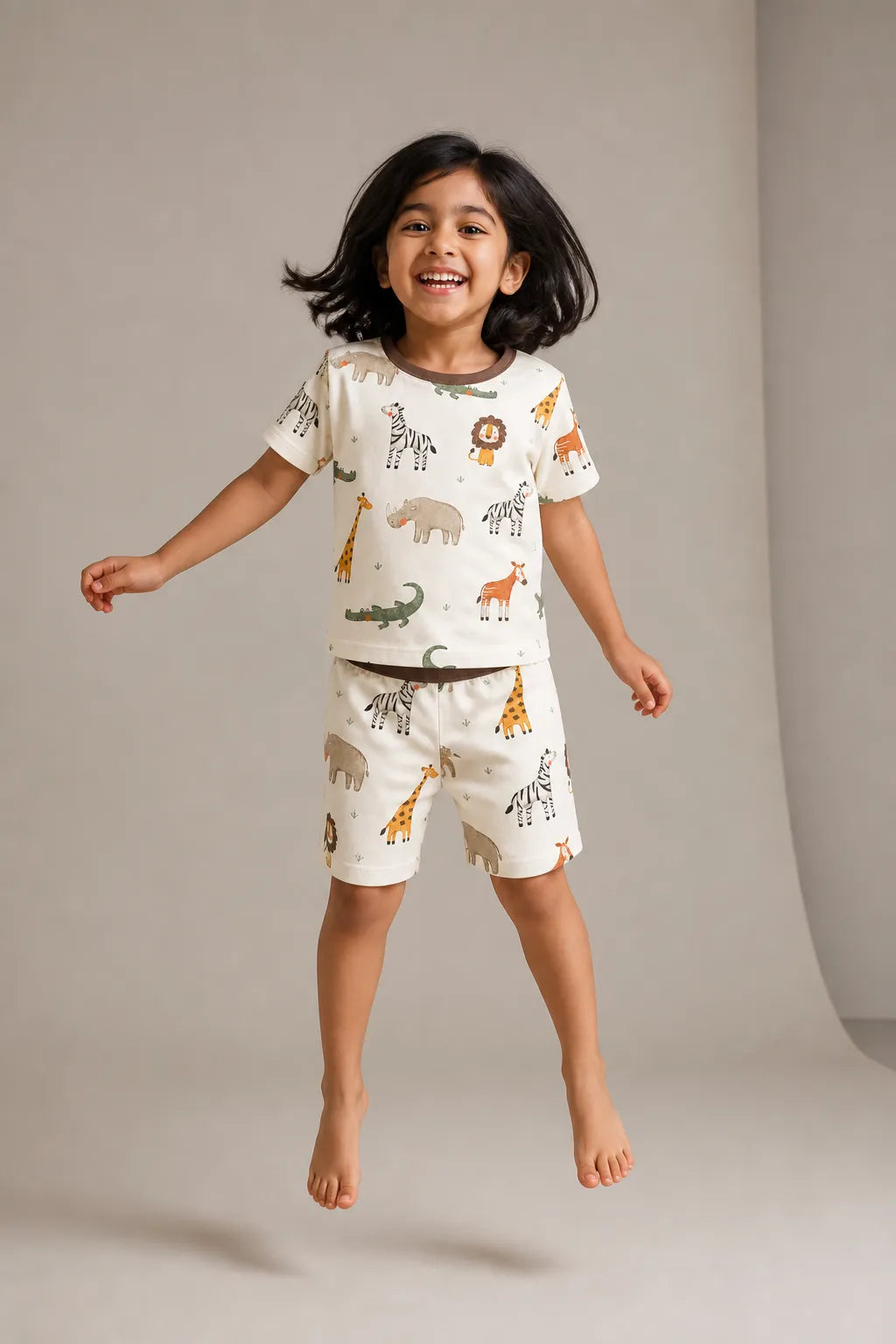 Child wearing the Fox Meadow short sleeve pajama set