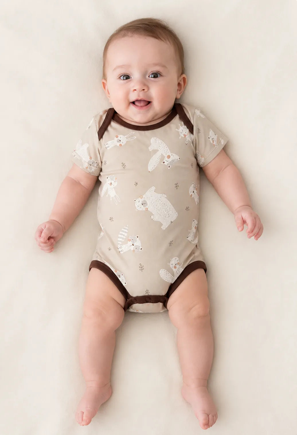 Baby wearing the Fox Meadow short sleeve bodysuit