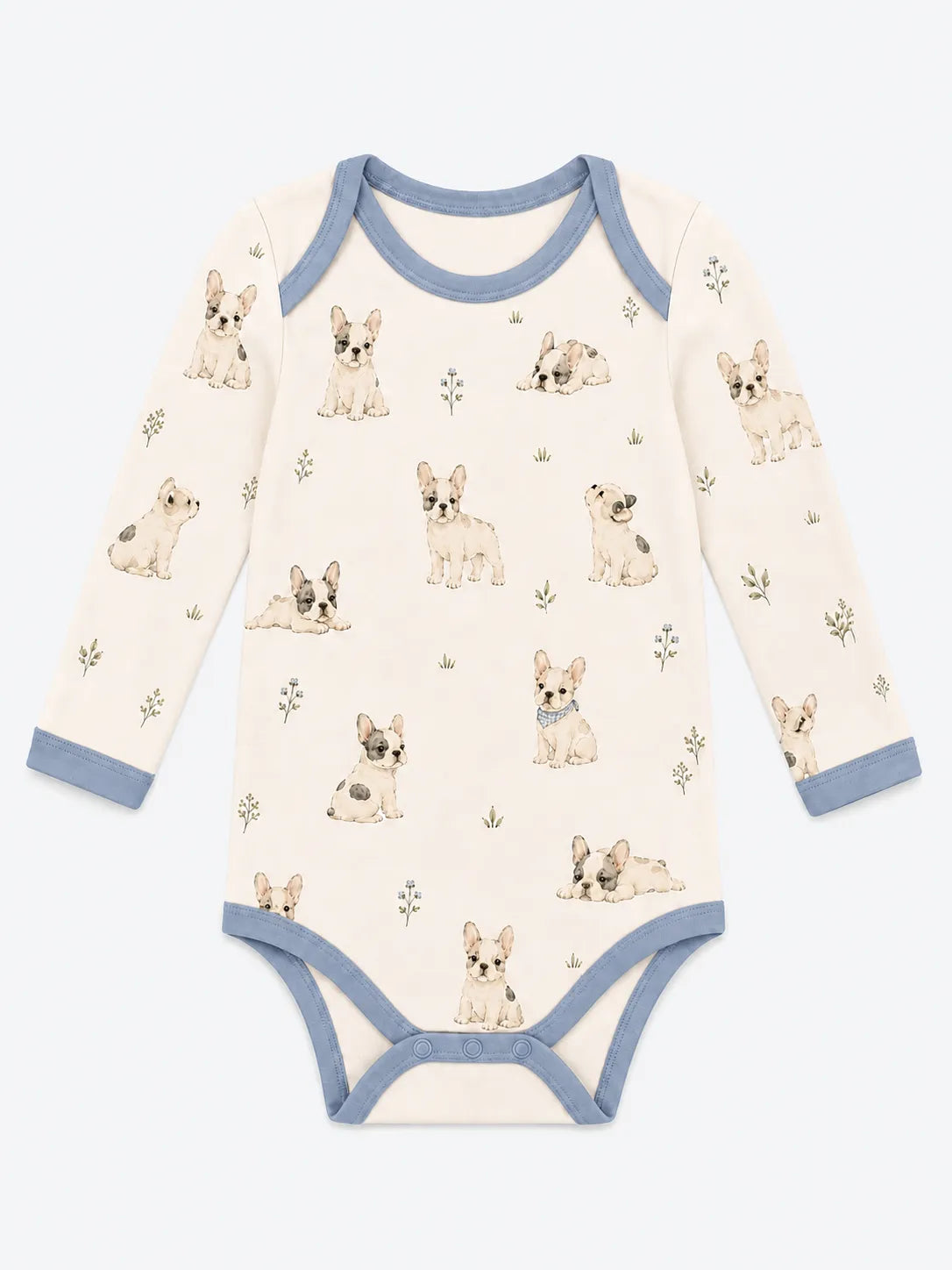 Frenchie Friends bamboo long sleeve bodysuit by MossiBaby