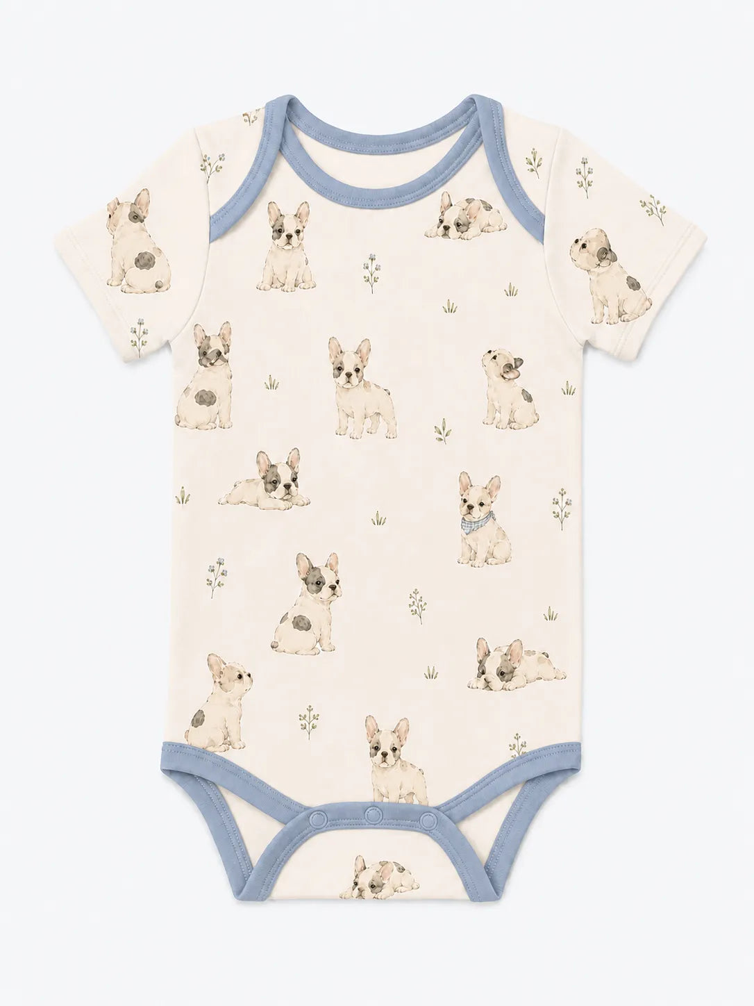 Frenchie Friends bamboo short sleeve bodysuit by MossiBaby