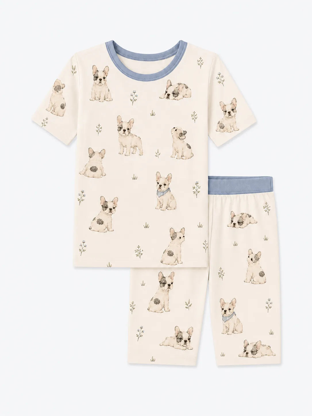 Frenchie Friends bamboo short sleeve pajama set by MossiBaby