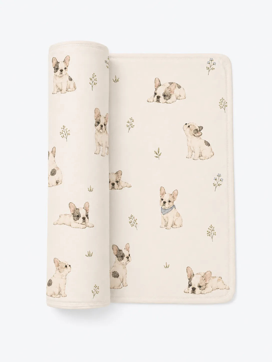 Frenchie Friends bamboo swaddle blanket by MossiBaby