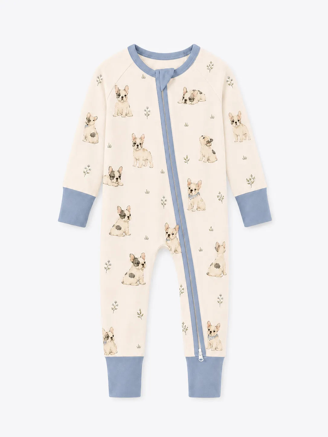 Frenchie Friends bamboo zipper romper by MossiBaby