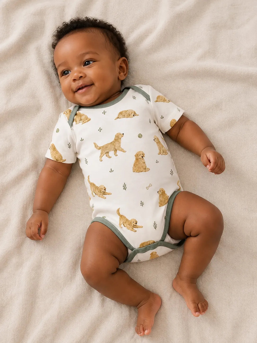 Baby wearing the Golden Days short sleeve bodysuit