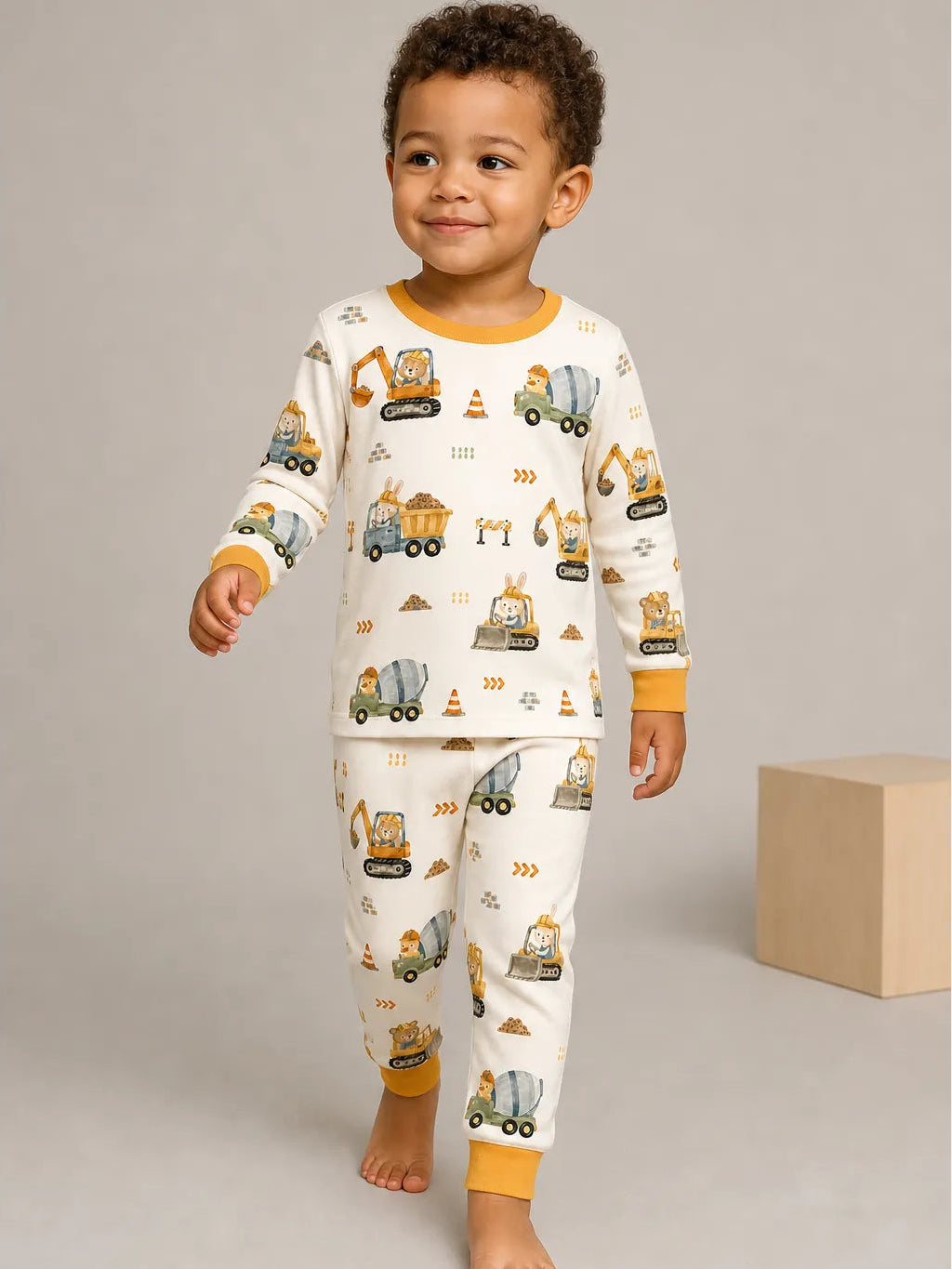 Child wearing the Construction Crew long sleeve pajama set