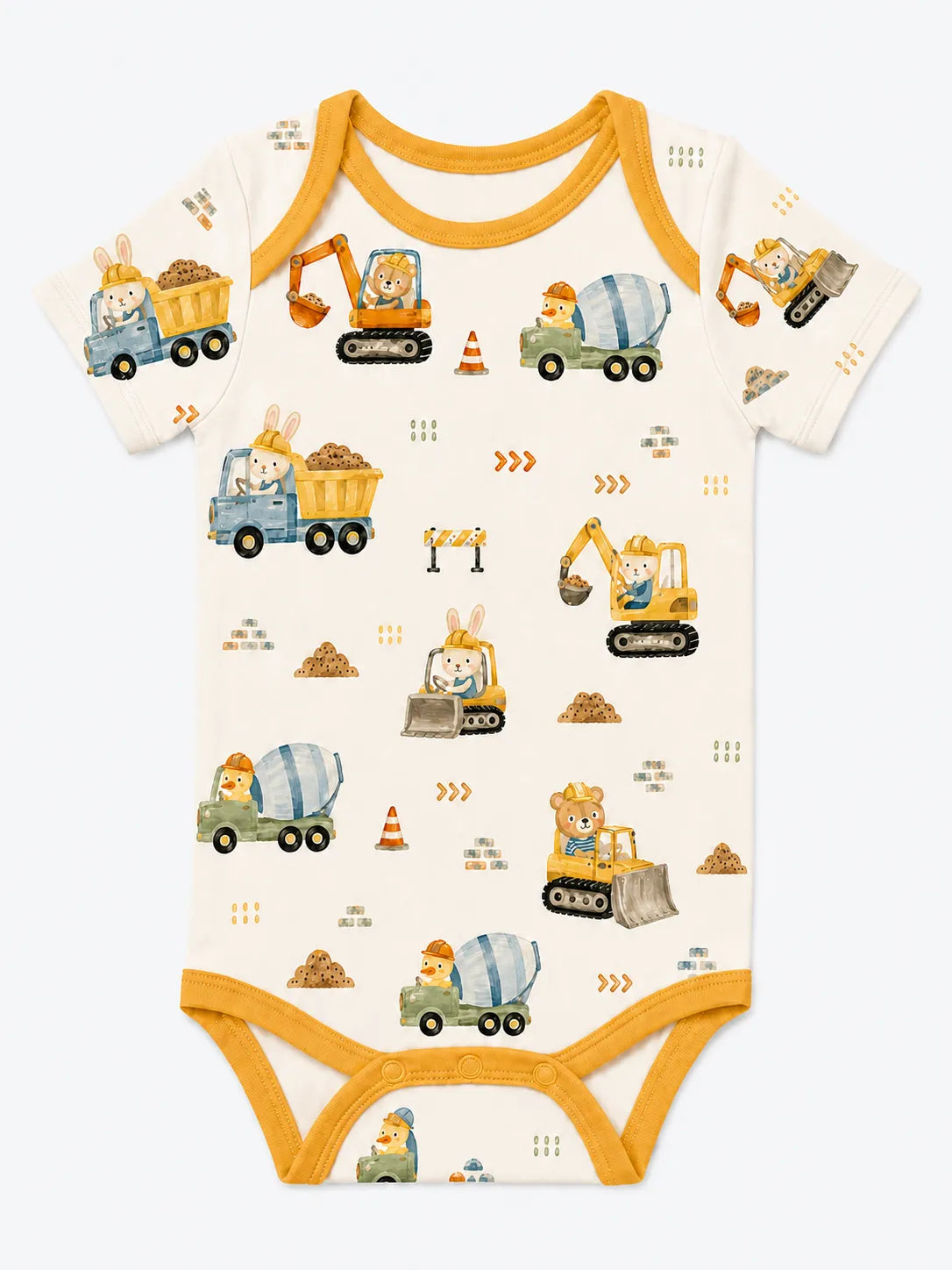 Construction Crew bamboo short sleeve bodysuit by MossiBaby