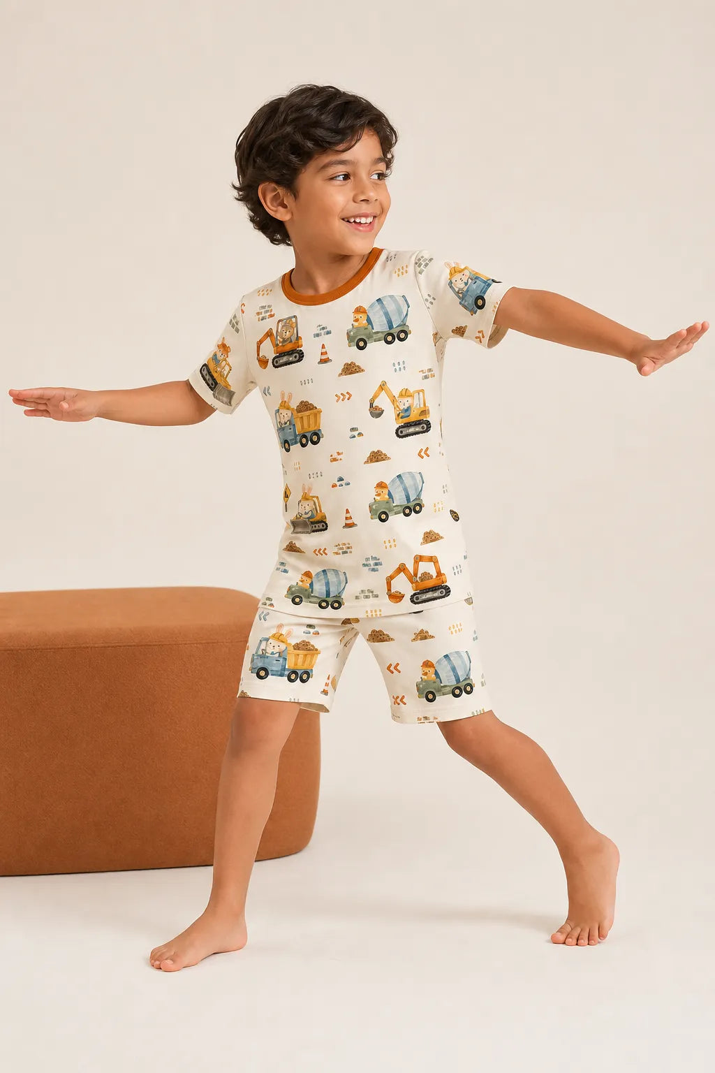 Child wearing the Construction Crew short sleeve pajama set