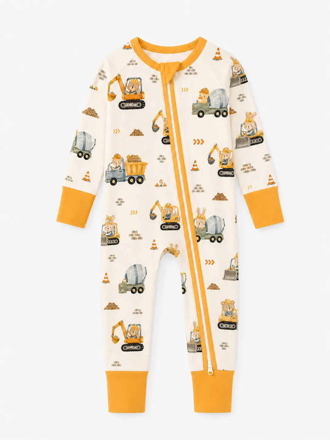 Construction Crew bamboo zipper romper by MossiBaby