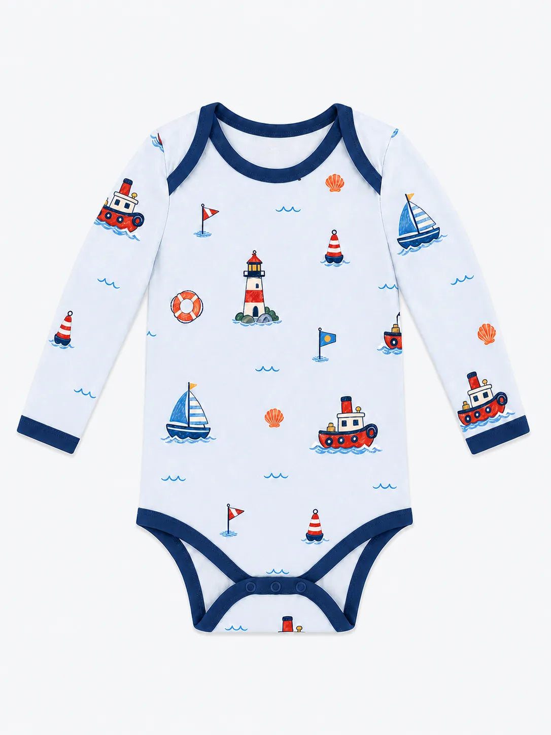 Sail Away bamboo long sleeve bodysuit by MossiBaby