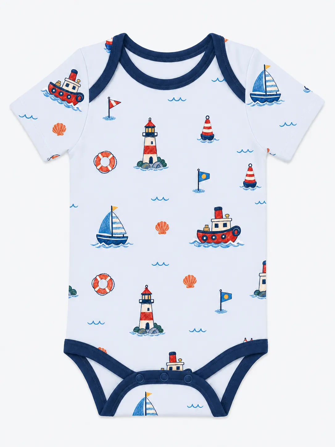 Sail Away bamboo short sleeve bodysuit by MossiBaby