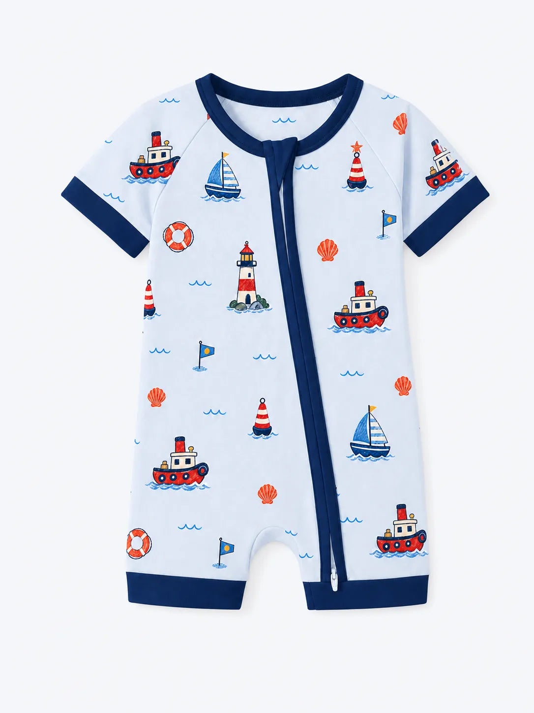 Sail Away bamboo shorty romper by MossiBaby