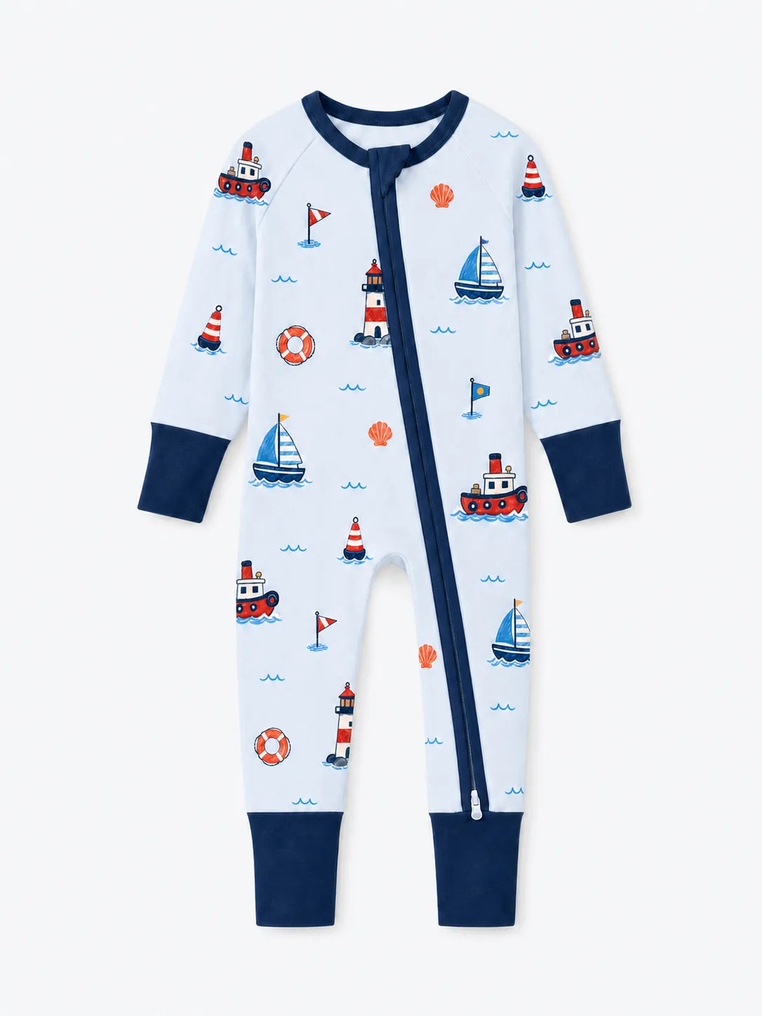 Sail Away bamboo zipper romper by MossiBaby