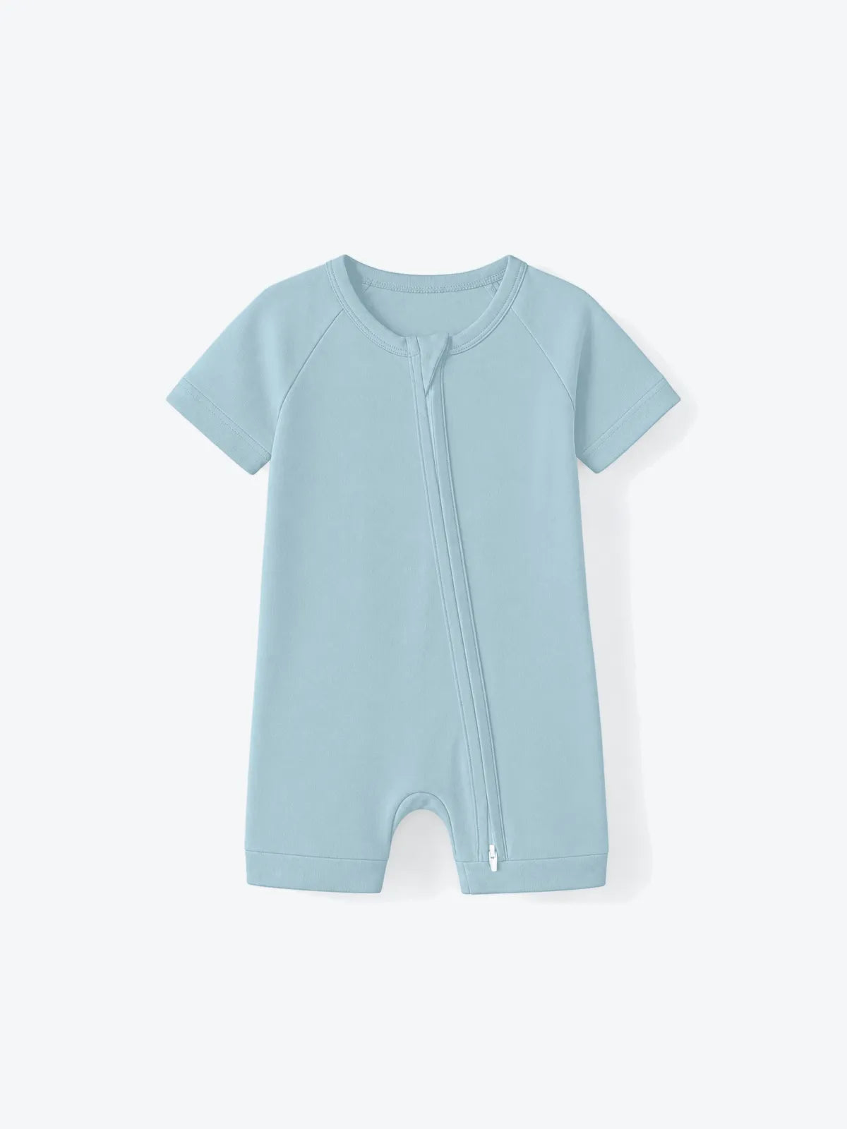 Dusty Blue shorty romper product in soft bamboo fabric - MossiBaby
