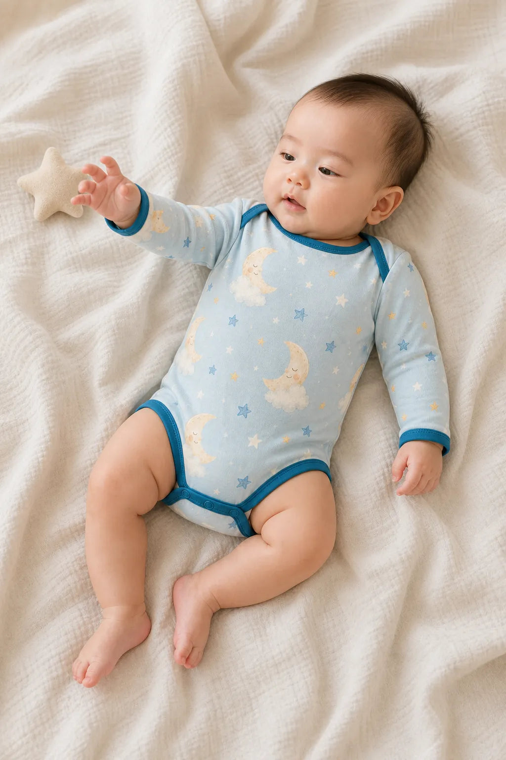 Baby wearing the Moonlit Dreams long sleeve bodysuit