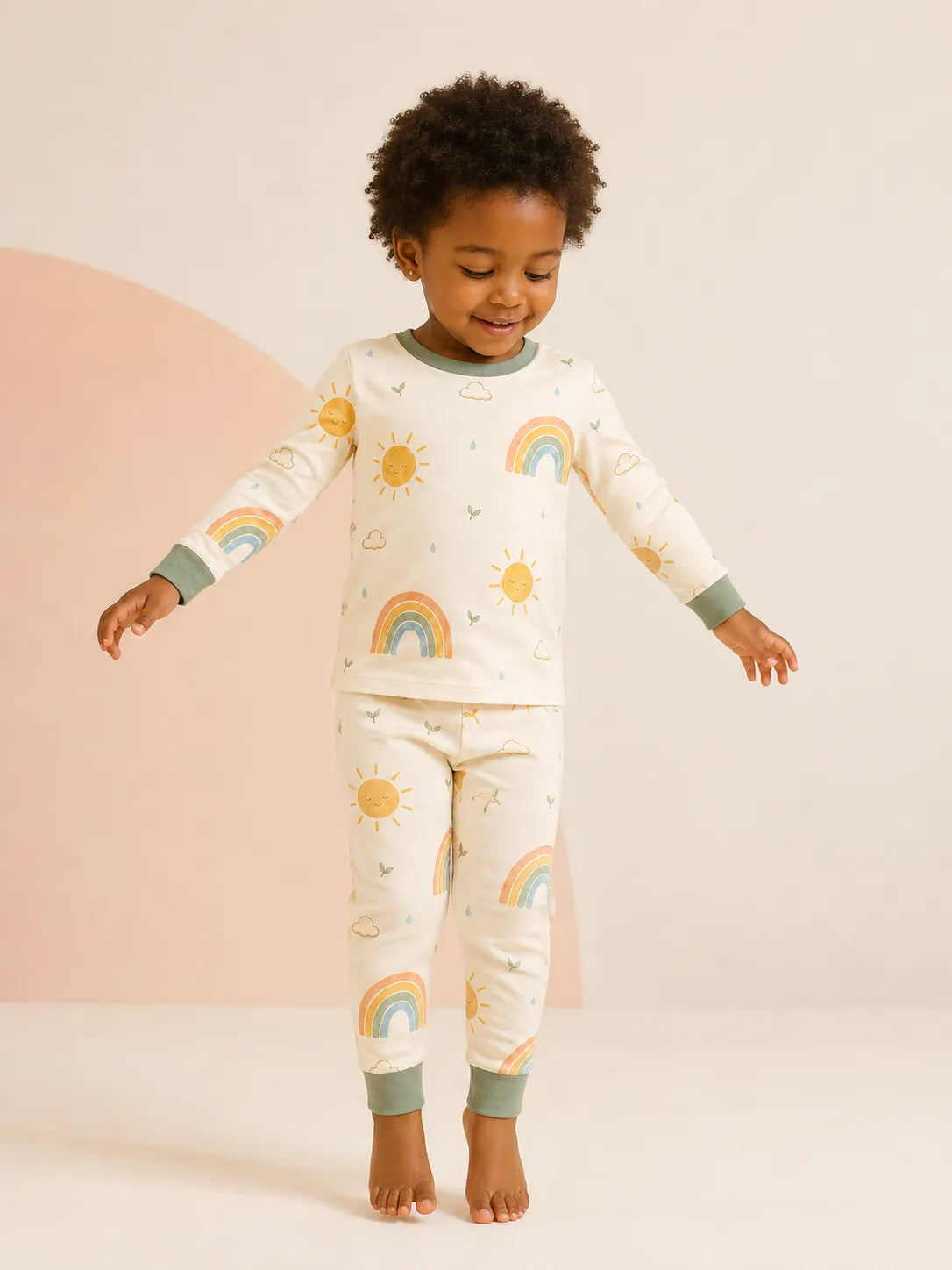 Child wearing the Sunny Skies long sleeve pajama set