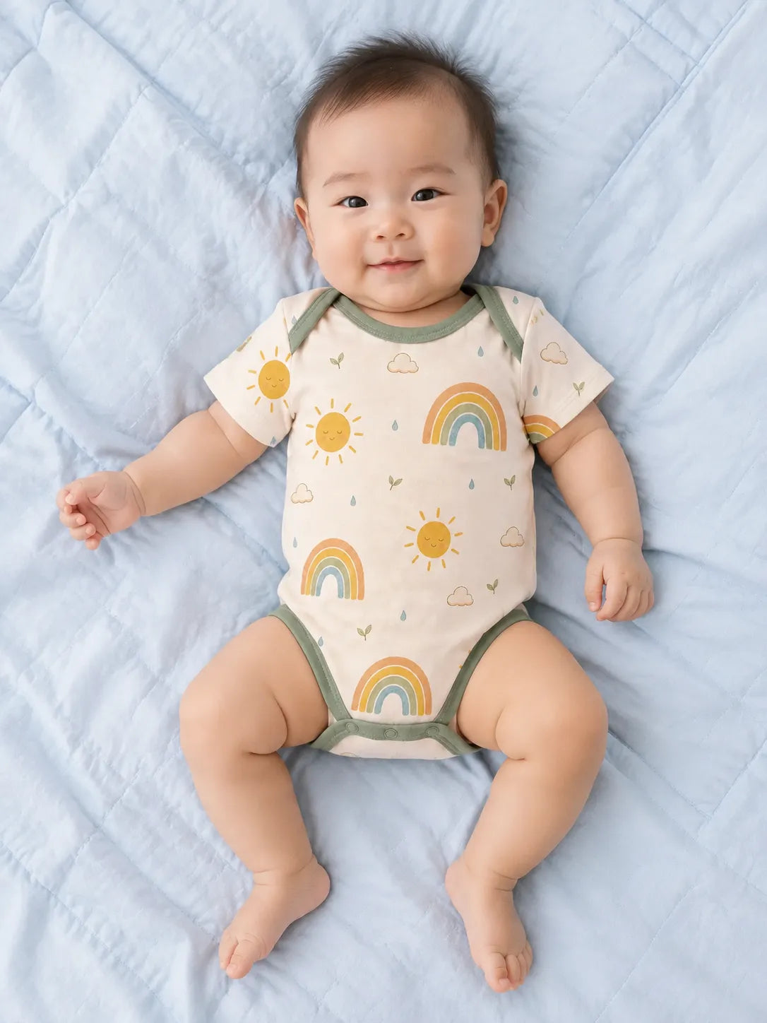 Baby wearing the Sunny Skies short sleeve bodysuit
