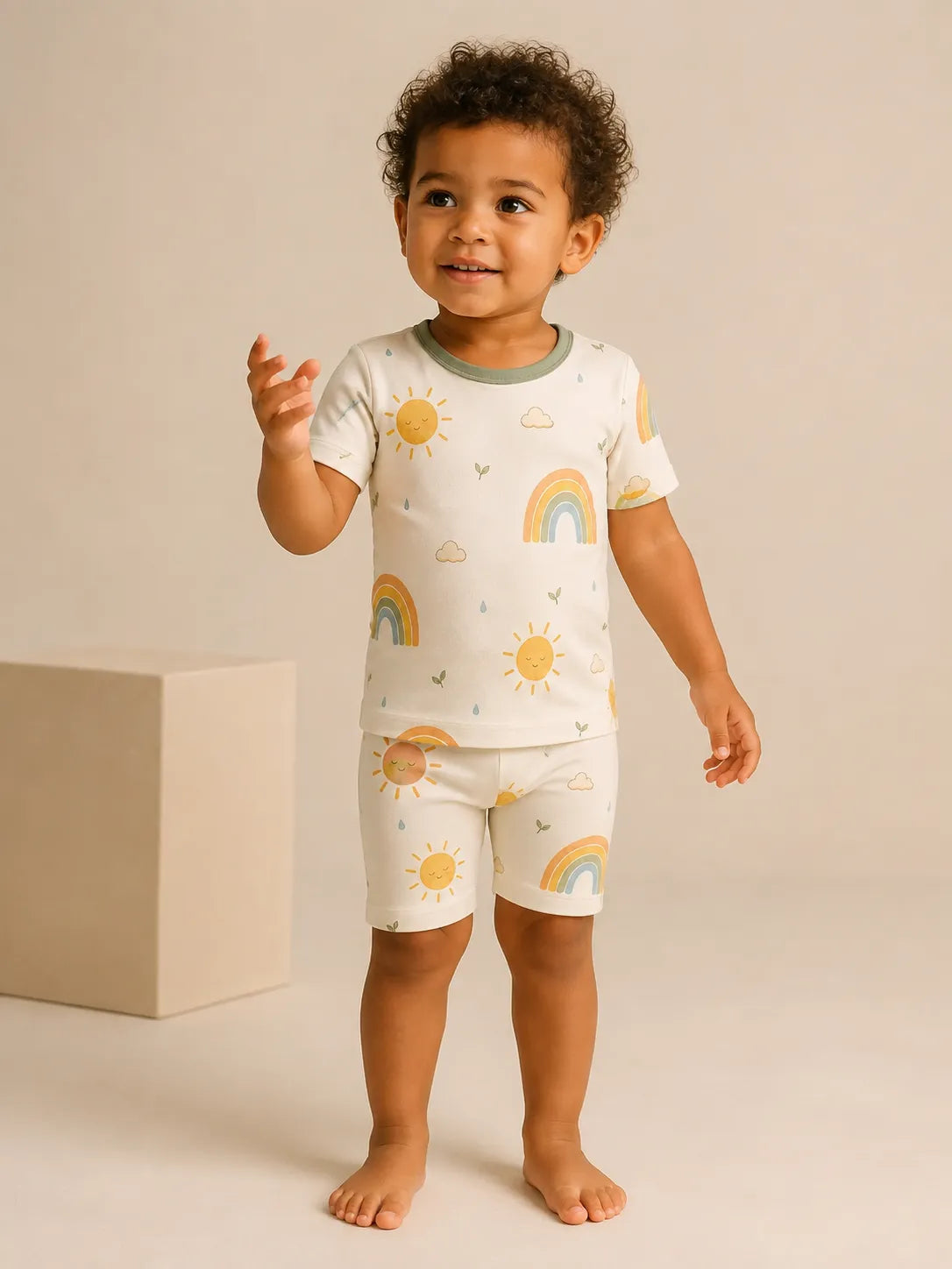 Child wearing the Sunny Skies short sleeve pajama set