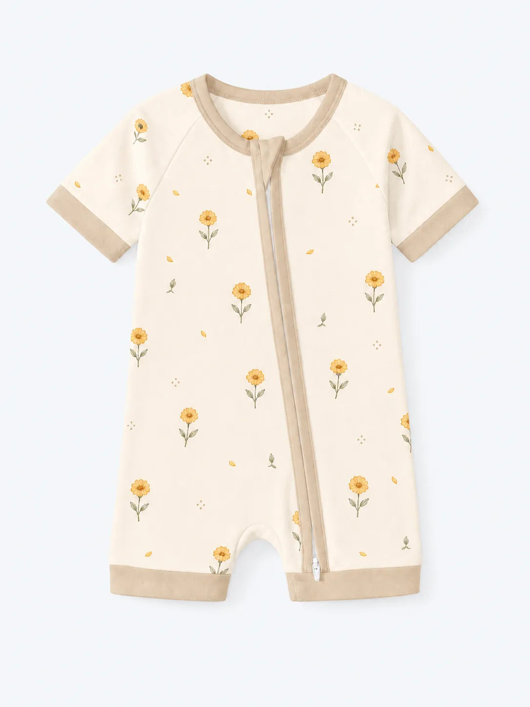 Golden Bloom bamboo shorty romper by MossiBaby