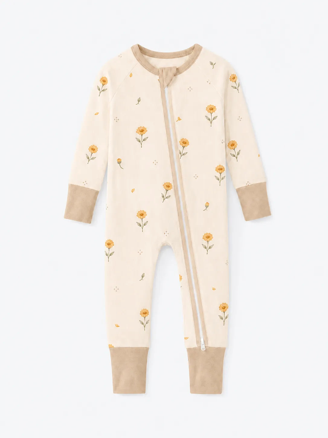 Golden Bloom bamboo zipper romper by MossiBaby