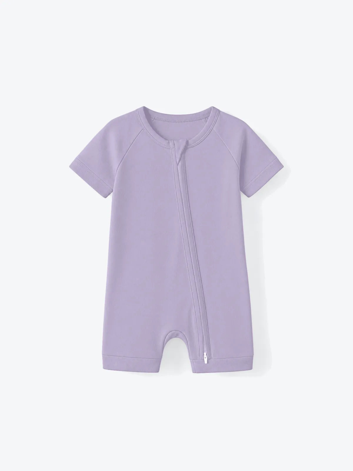Lavender shorty romper product in soft bamboo fabric - MossiBaby