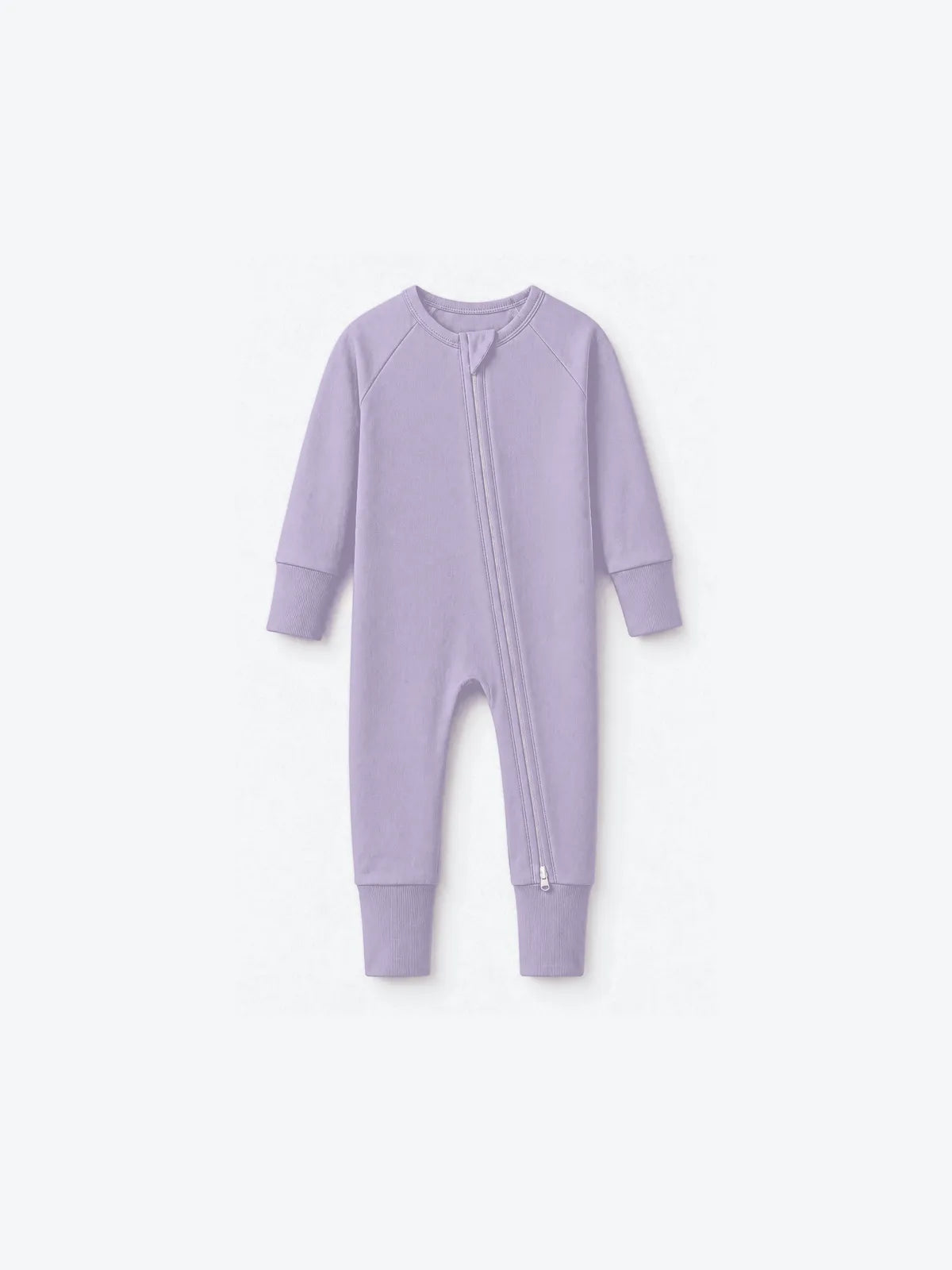 Lavender zipper romper product in soft bamboo fabric - MossiBaby