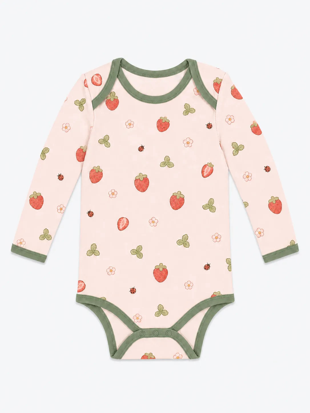 Strawberry Fields bamboo long sleeve bodysuit by MossiBaby